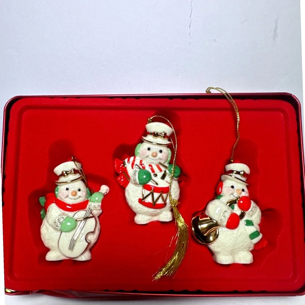 Lenox Ornament Set White NEW 2003 Musical Snowman 3pc Tin 6262950